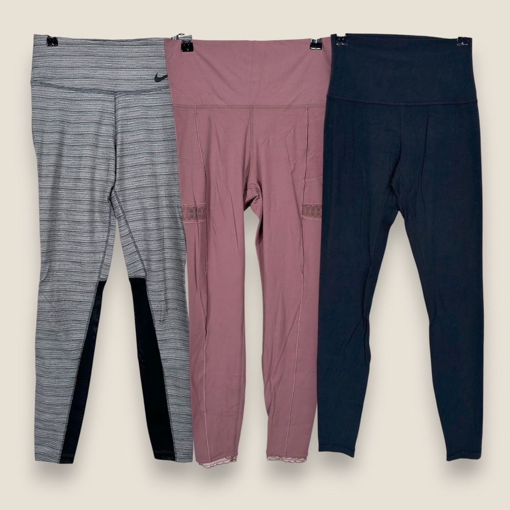 Lot of 3 Leggings Lululemon Nike Women Size Small Medium Black Gray Pink Dri-Fit